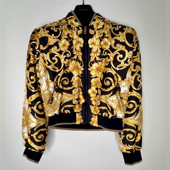 Versace Jackets & Blazers - Versace NWT - Black & Gold Baroque Bomber Jacket - New with Tag - Small / 38 USA